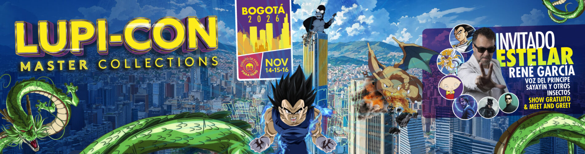 Banner oficial Lupi-Con 2026 con René García, voz de Vegeta, como invitado estelar con show gratuito y Meet and Greet