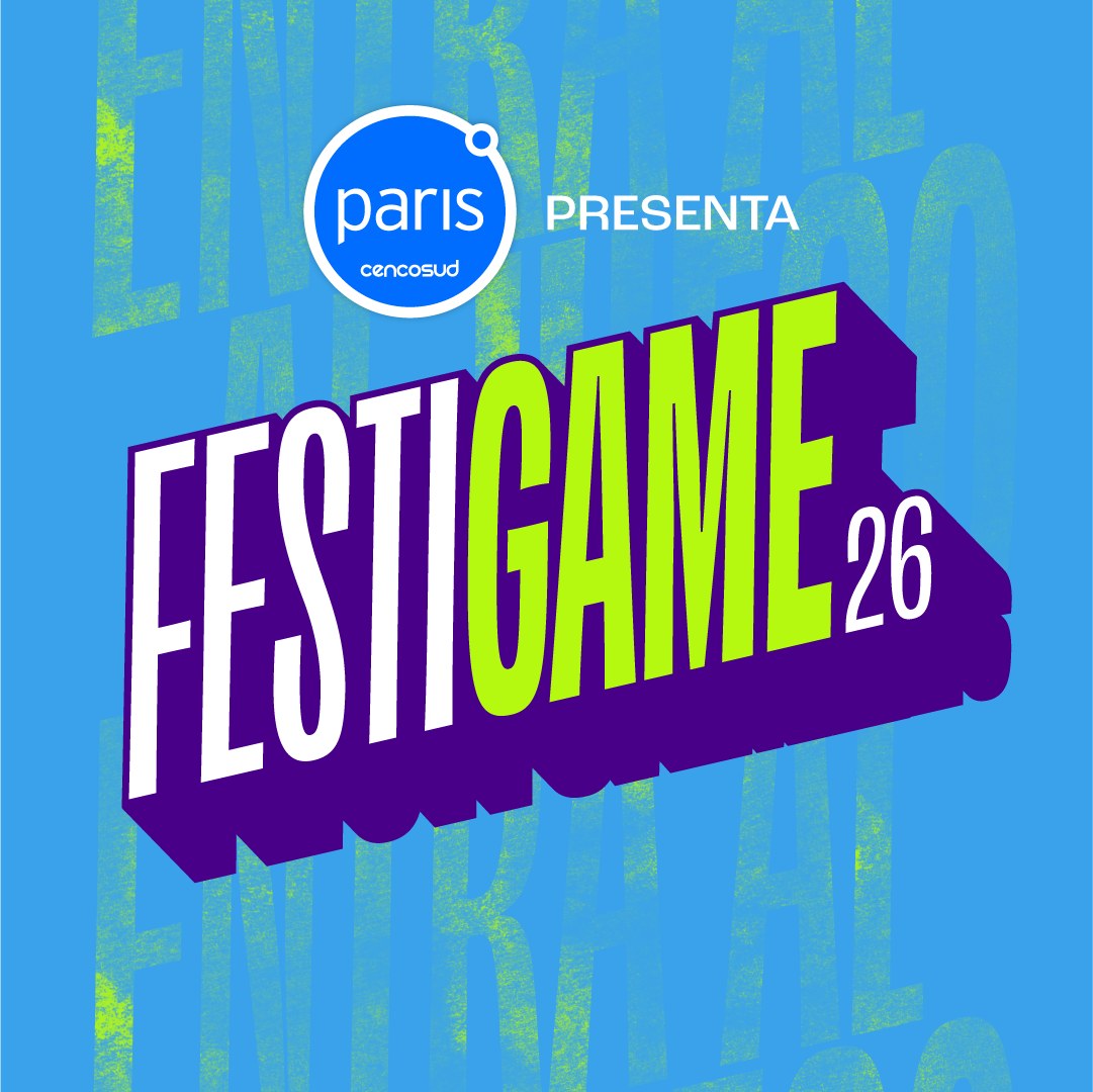 Key visual oficial de Festigame 2026 con el lema Entra al juego, presentado por Paris