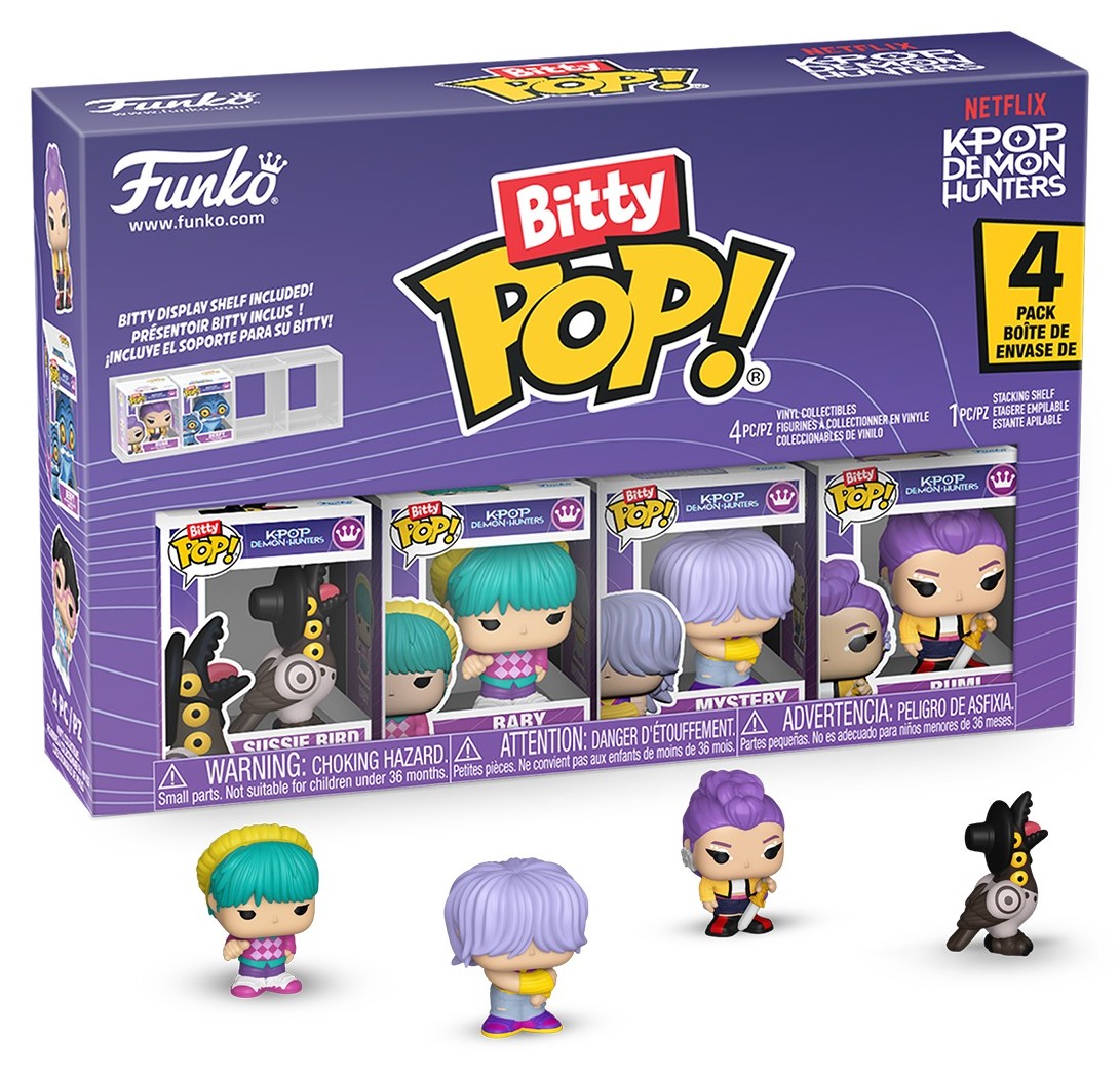 Bitty Pop KPop Demon Hunters Series 2 con Sussie Bird, Baby Saja, Mystery Saja y Rumi