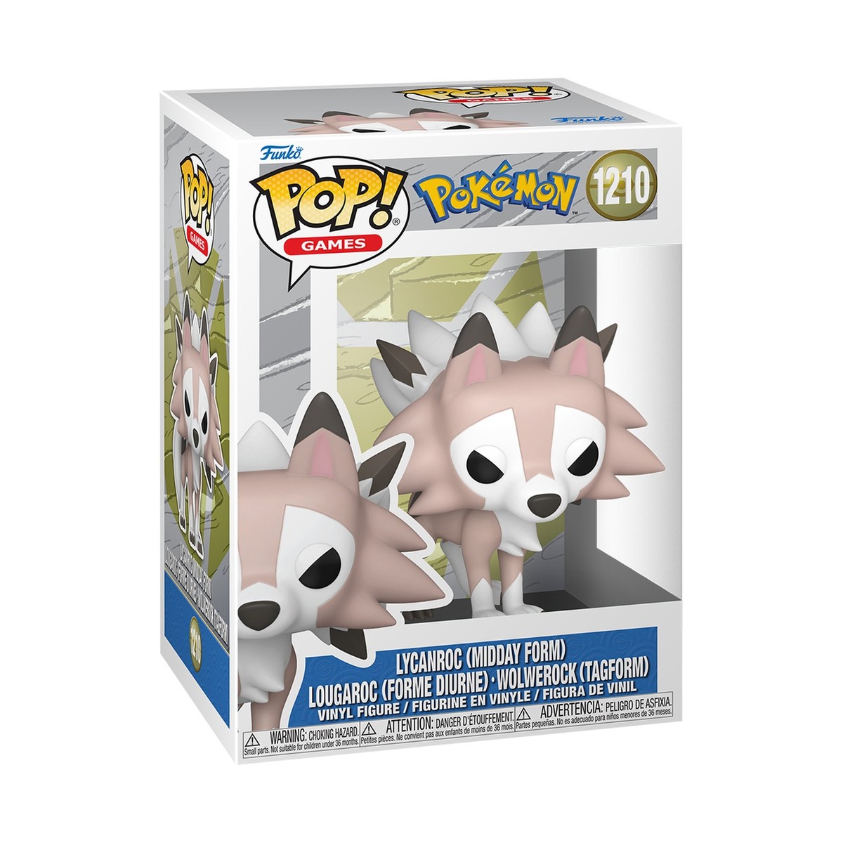 Funko Pop Pokémon Lycanroc Midday Form en caja oficial sobre fondo blanco — ejemplo de primer Pop common para empezar a coleccionar
