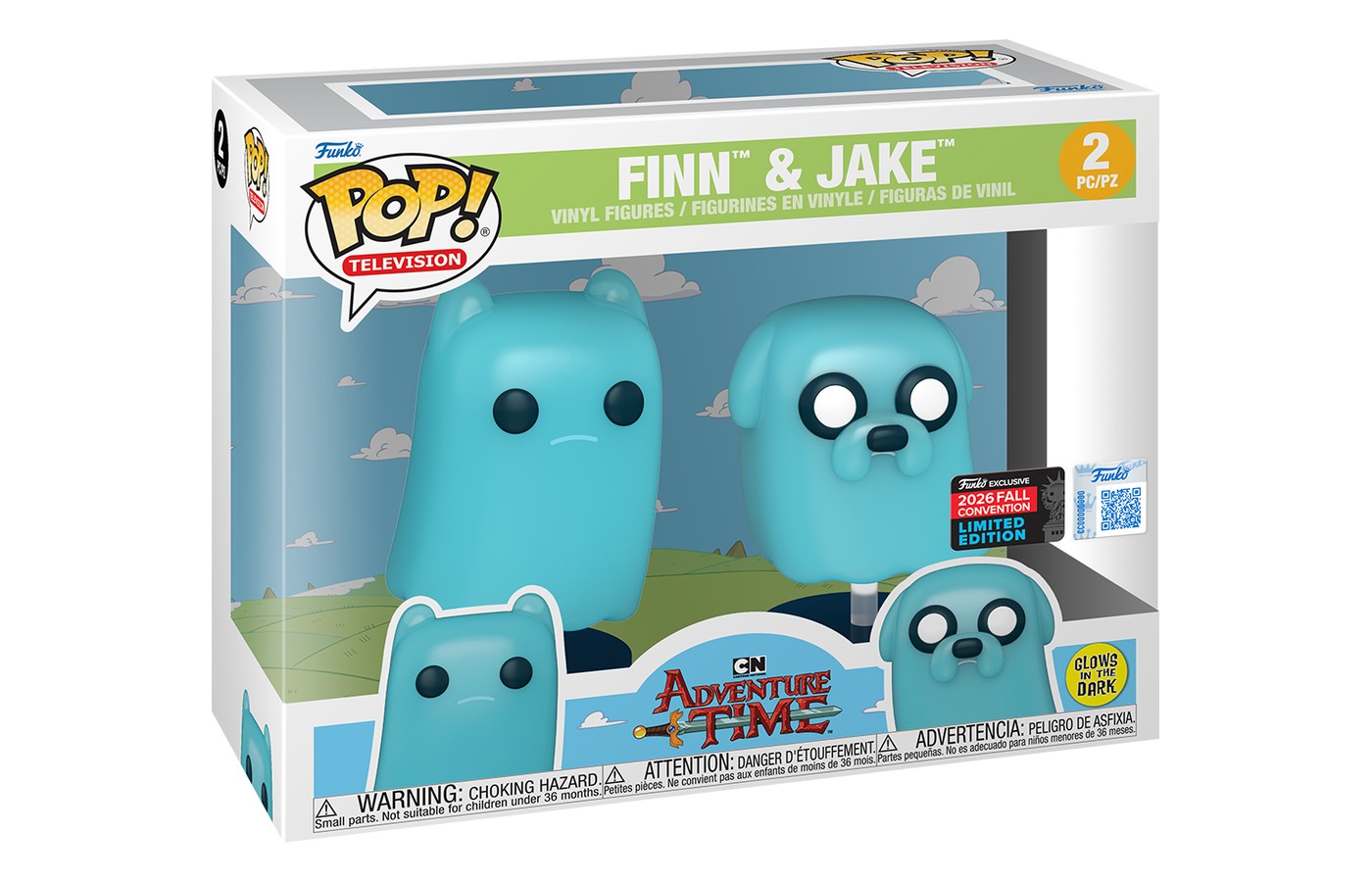 Caja Funko Pop Finn and Jake 2-Pack Adventure Time fantasmas glow con sticker 2026 Fall Convention