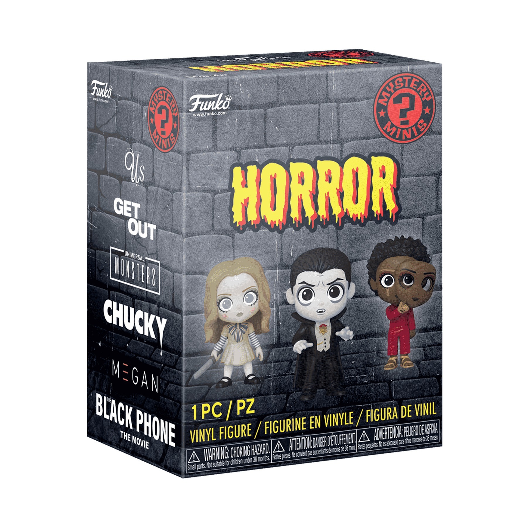 Caja ciega Funko Mystery Minis Horror NBCUniversal con arte de M3GAN Dracula y Red