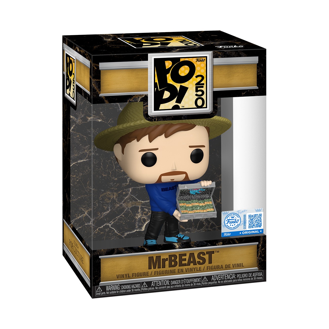 Funko Pop 250 MrBeast con maletín glitter en caja POP 250 Special Edition arte oficial Funko