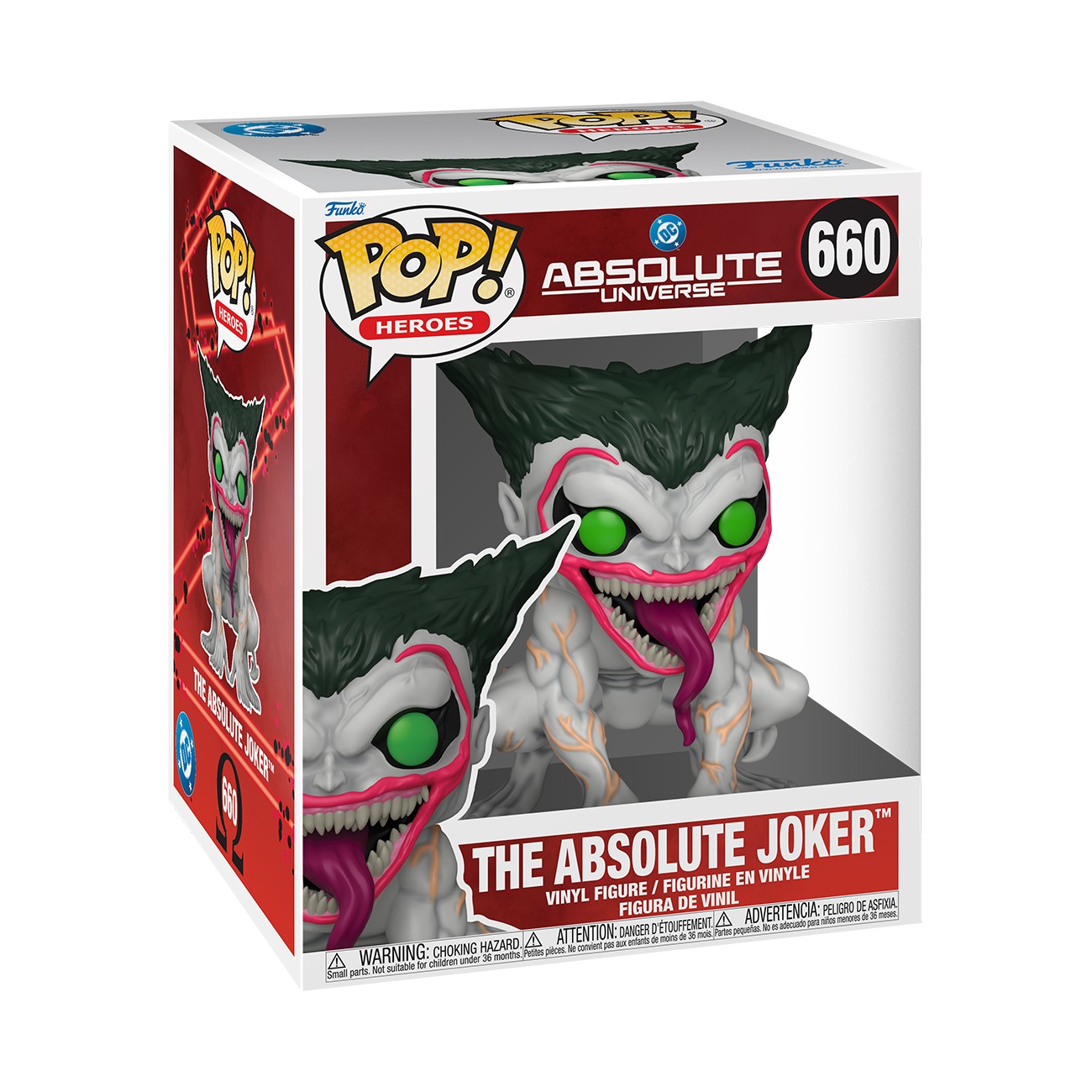 Funko Pop Super The Absolute Joker #660 de 6 pulgadas en caja junto a la figura