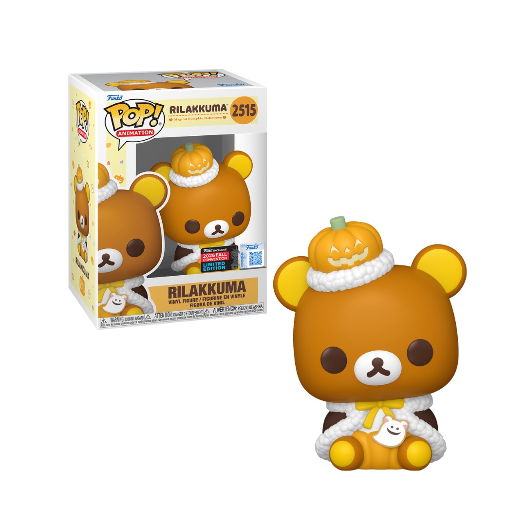 Funko Pop Rilakkuma Pumpkin 2515 Fall Convention 2026 caja y figura sobre fondo blanco