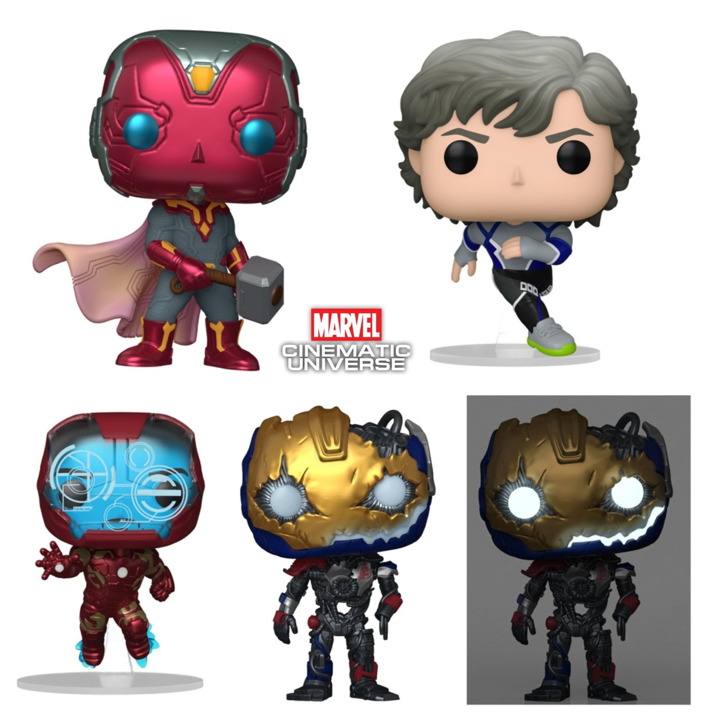 Imagen destacada de Funko Pop Age of Ultron en Chile: Quicksilver, Vision con Mjolnir y Ultron glow