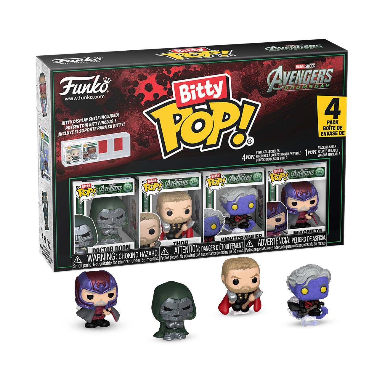 Bitty Pop Avengers Doomsday 4-Pack con Doctor Doom, Thor, Nightcrawler y Magneto
