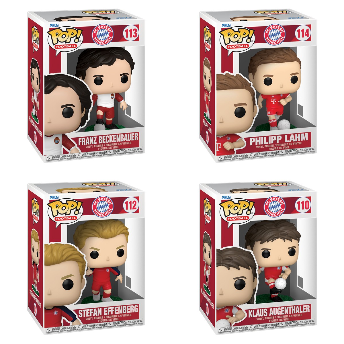 Cajas Funko Pop Bayern Múnich de Beckenbauer #113, Lahm #114, Effenberg #112 y Augenthaler #110