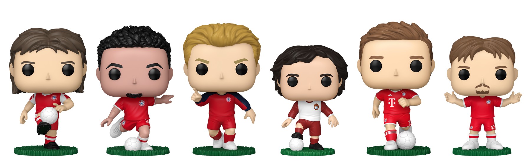 Las seis figuras de la ola 2 Funko Pop Bayern Múnich fuera de la caja: Augenthaler, Díaz, Effenberg, Beckenbauer, Lahm y Karl