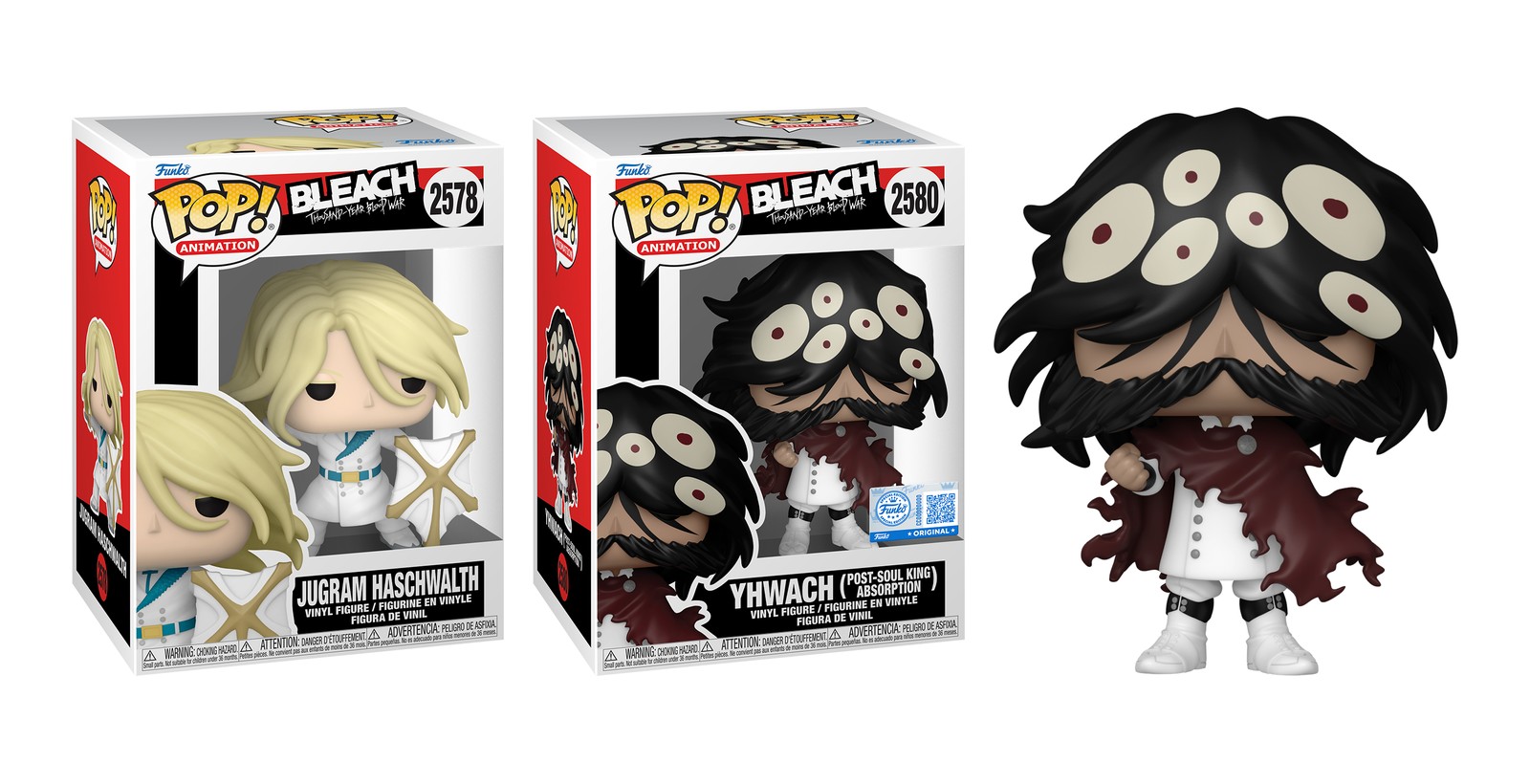 Funko Pop Bleach Jugram Haschwalth 2578 y Yhwach Post-Soul King Absorption 2580 exclusivo en caja y fuera de caja