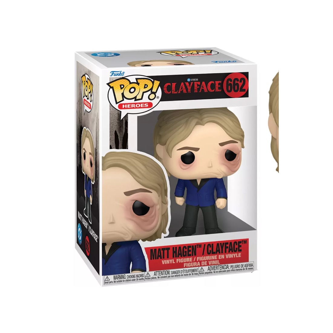 Caja Funko Pop Heroes 662 Matt Hagen Clayface en ventana con logo DC Studios