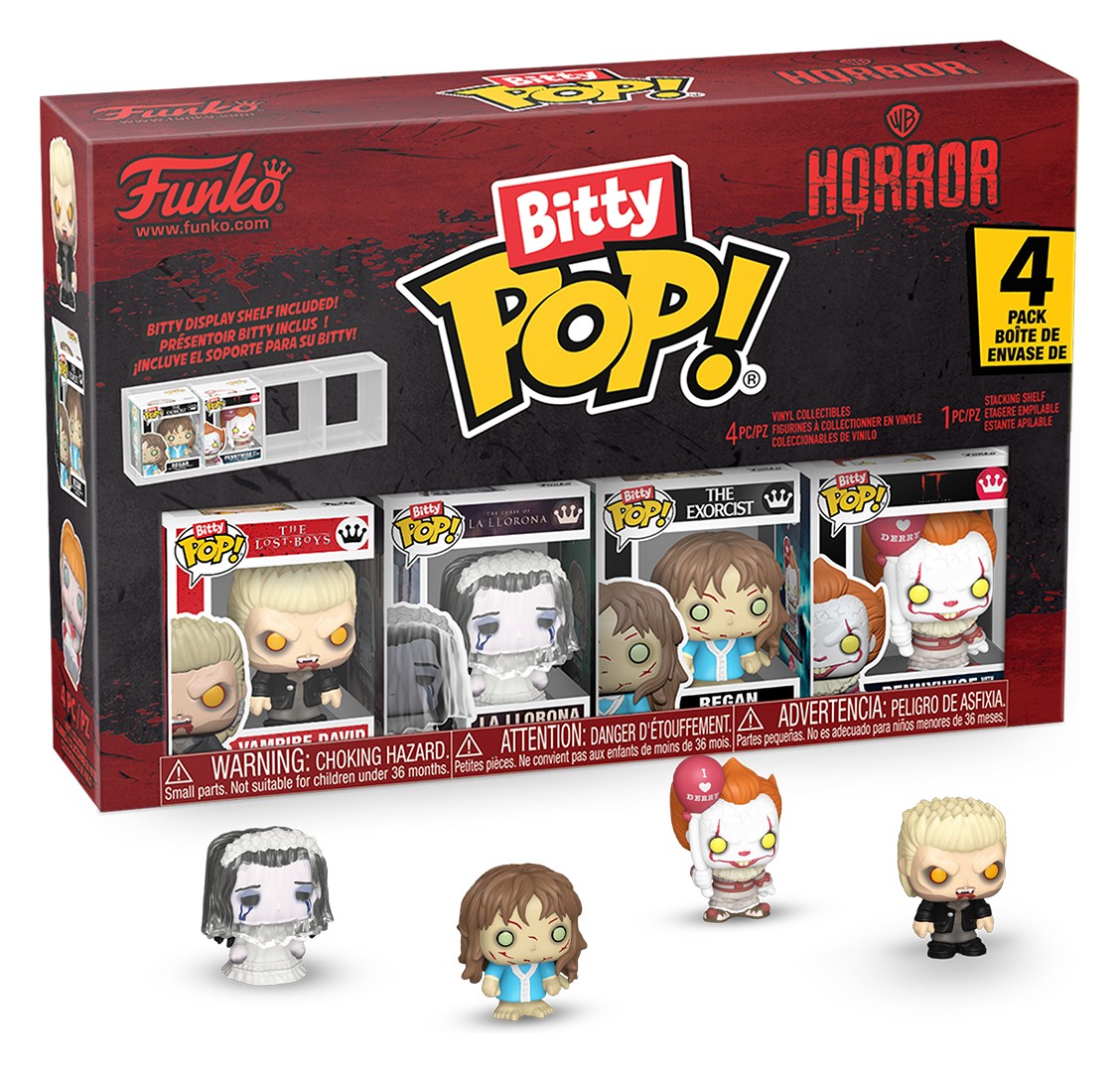 Bitty Pop Warner Bros. Horror 4-Pack con Vampire David, La Llorona, Regan y Pennywise