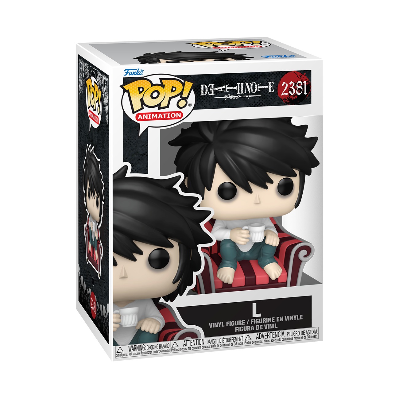 Caja Funko Pop Animation L #2381 Death Note detective en sill&oacute;n arte oficial