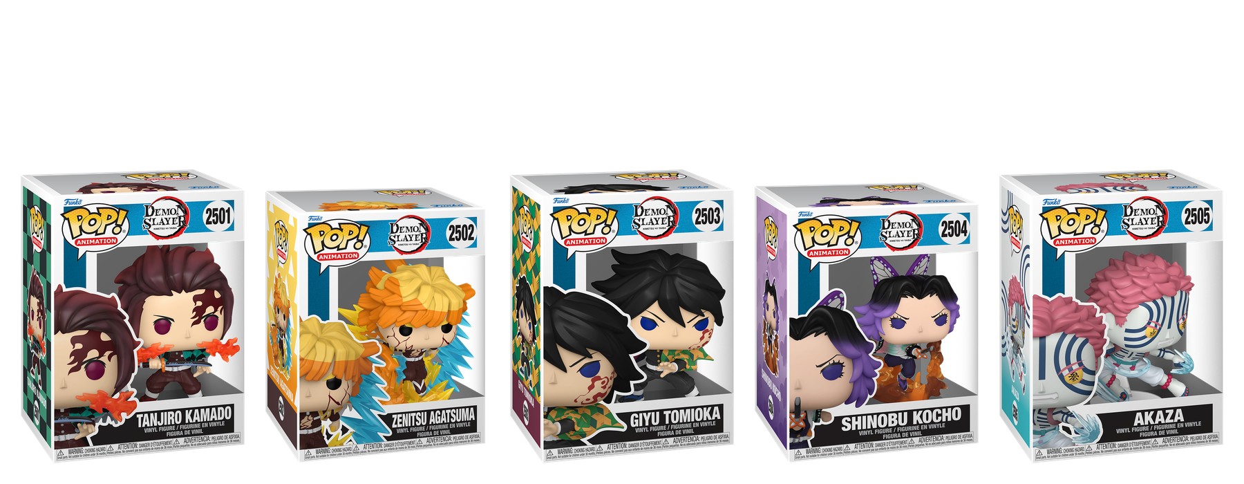 Ola principal Funko Pop Demon Slayer Castillo Infinito: Tanjiro #2501, Zenitsu #2502, Giyu #2503, Shinobu #2504 y Akaza #2505