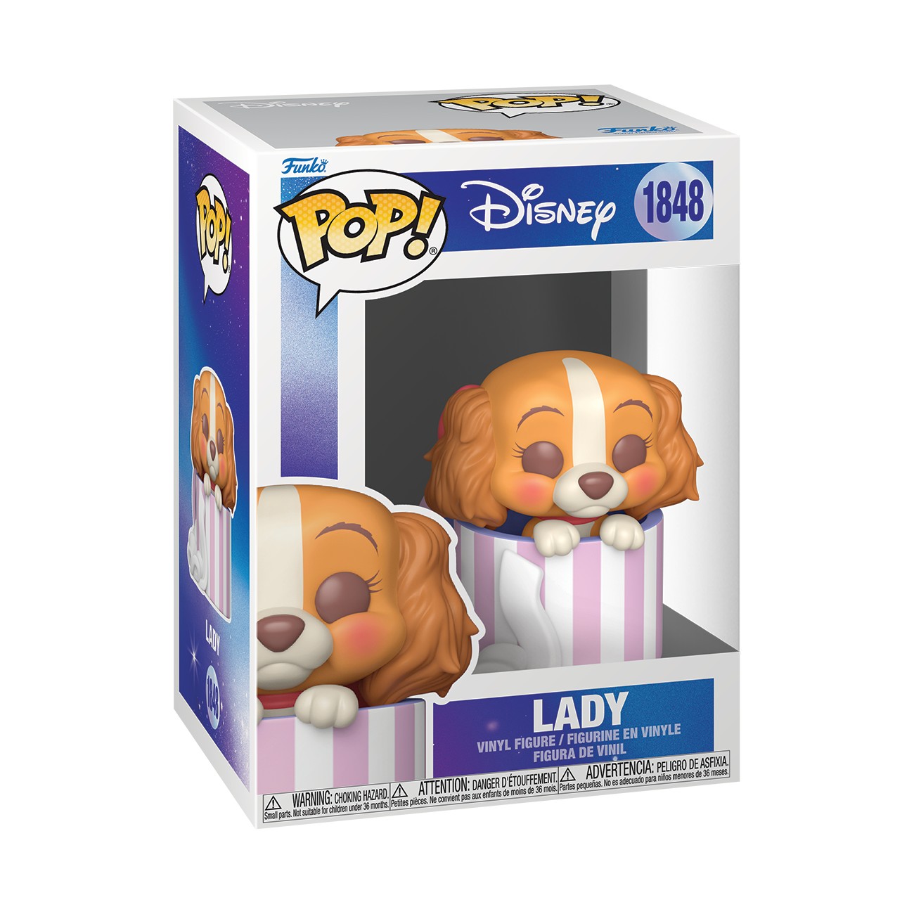 Funko Pop Lady with Hat Box #1848 de La dama y el vagabundo en caja, render oficial Funko