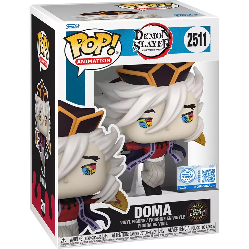 Funko Pop Doma Chase glow Demon Slayer #2511 en caja exclusive Chalice sobre fondo blanco