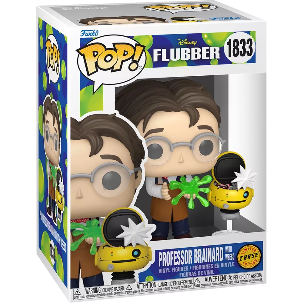Funko Pop Professor Brainard with Weebo Chase #1833 cubierto de Flubber verde en caja