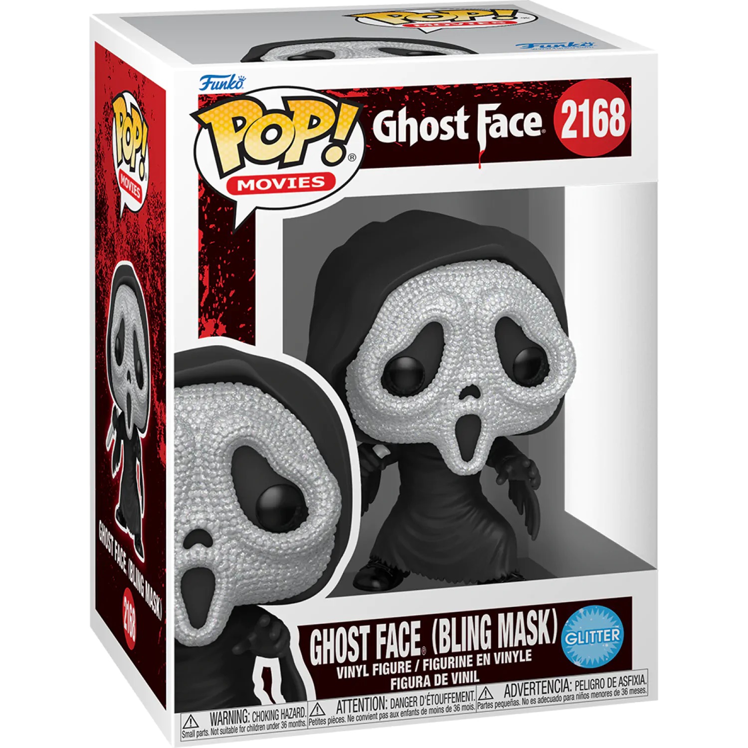 Caja Funko Pop Movies Ghost Face Bling Mask Glitter 2168 fondo blanco