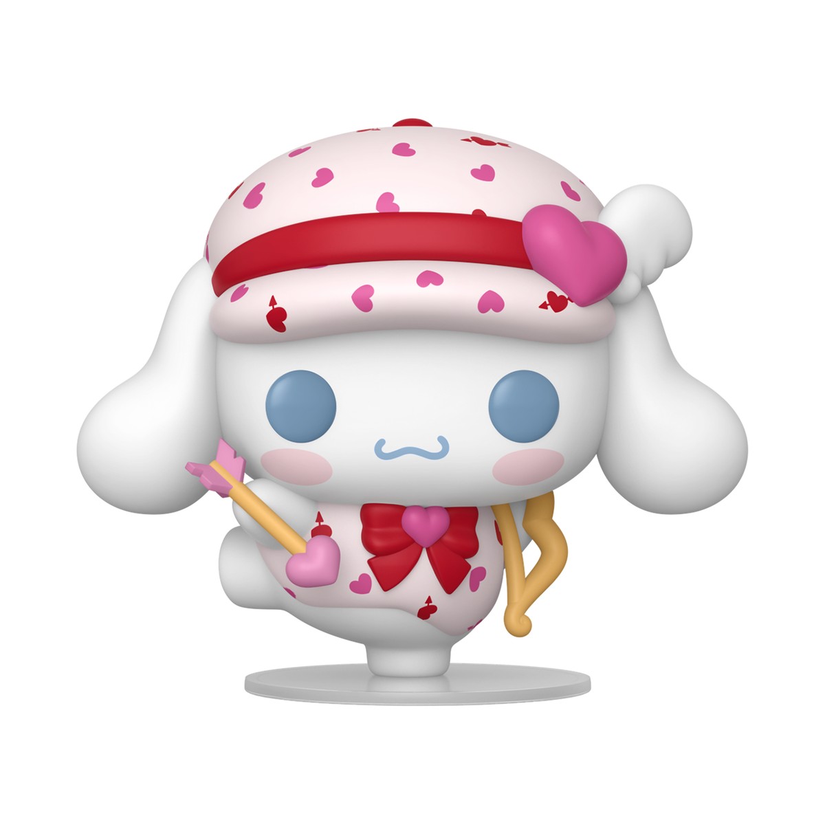 Funko Pop Cinnamoroll 166 San Valentín con gorro de corazones y arco de Cupido, fondo blanco