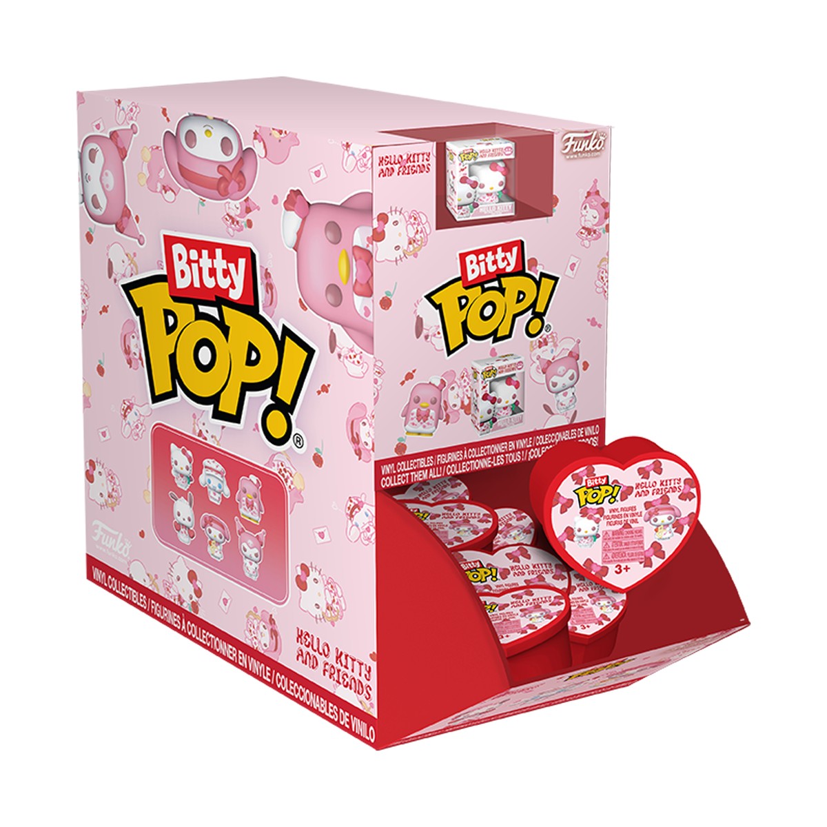 Display de Mystery Bitty Pop Hello Kitty and Friends San Valentín con sobres en forma de corazón