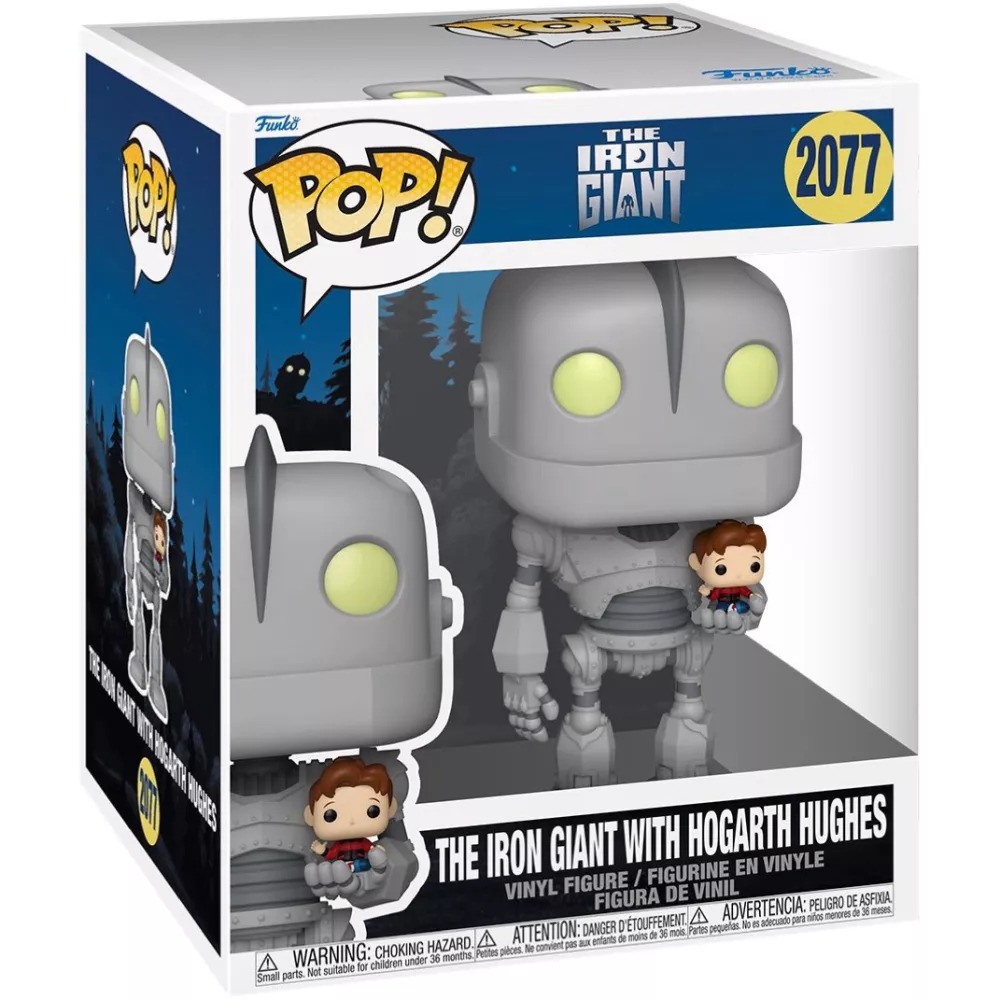 Caja Funko Pop Movies 2077 The Iron Giant with Hogarth Hughes en ventana blanca