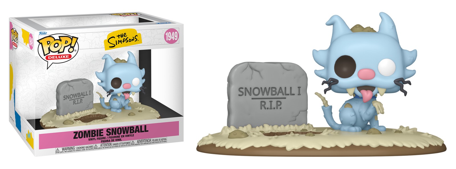 Funko Pop Deluxe Zombie Snowball 1949 de Los Simpson en caja y fuera de caja con lápida Snowball I