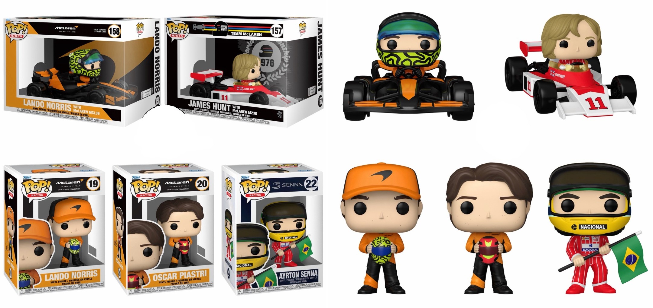 Colección Funko Pop McLaren Legends con Lando Norris, Oscar Piastri, Ayrton Senna y James Hunt