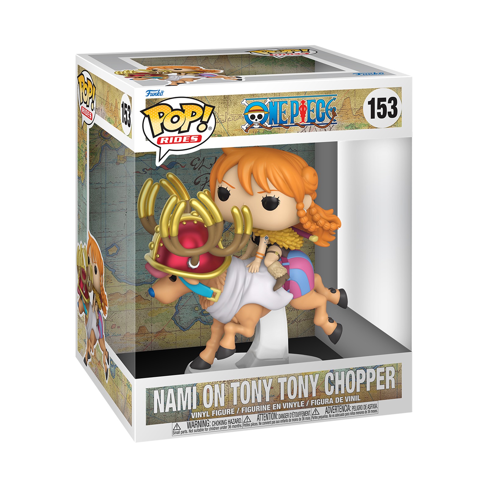 Caja Funko Pop Rides Nami on Tony Tony Chopper #153 One Piece Elbaph arte oficial fondo blanco