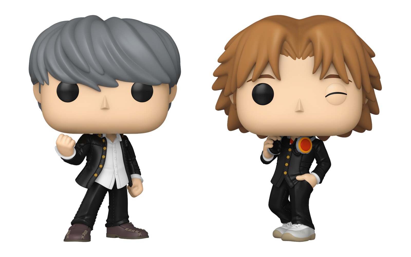 Funko Pop Persona 4 Revival Protagonista y Yosuke Hanamura con uniforme escolar