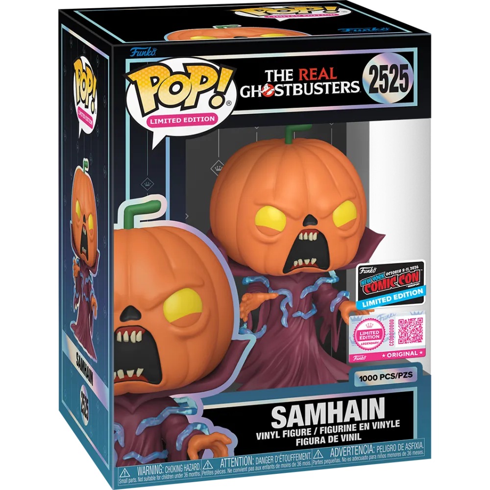 Funko Pop Samhain #2525 The Real Ghostbusters caja NYCC 2026 Limited Edition sobre fondo blanco