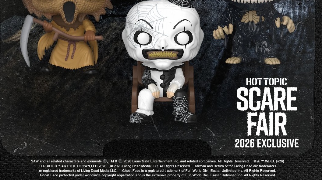 Funko Pop Art the Clown Terrifier 3 cobwebs Scare Fair 2026 Exclusive Hot Topic arte oficial