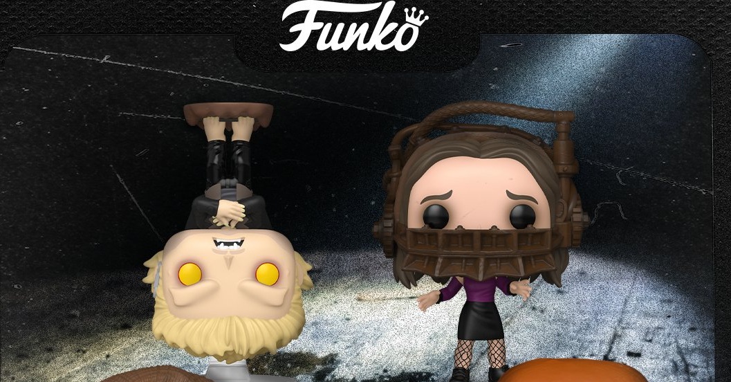 Funko Pop Scare Fair 2026 David Lost Boys upside down y Amanda Young Saw reverse bear trap arte oficial