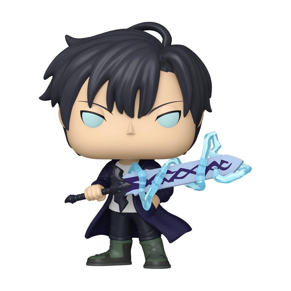Funko Pop Animation Sung Jinwoo #2537 Solo Leveling con espada y efecto glow arte oficial fondo blanco