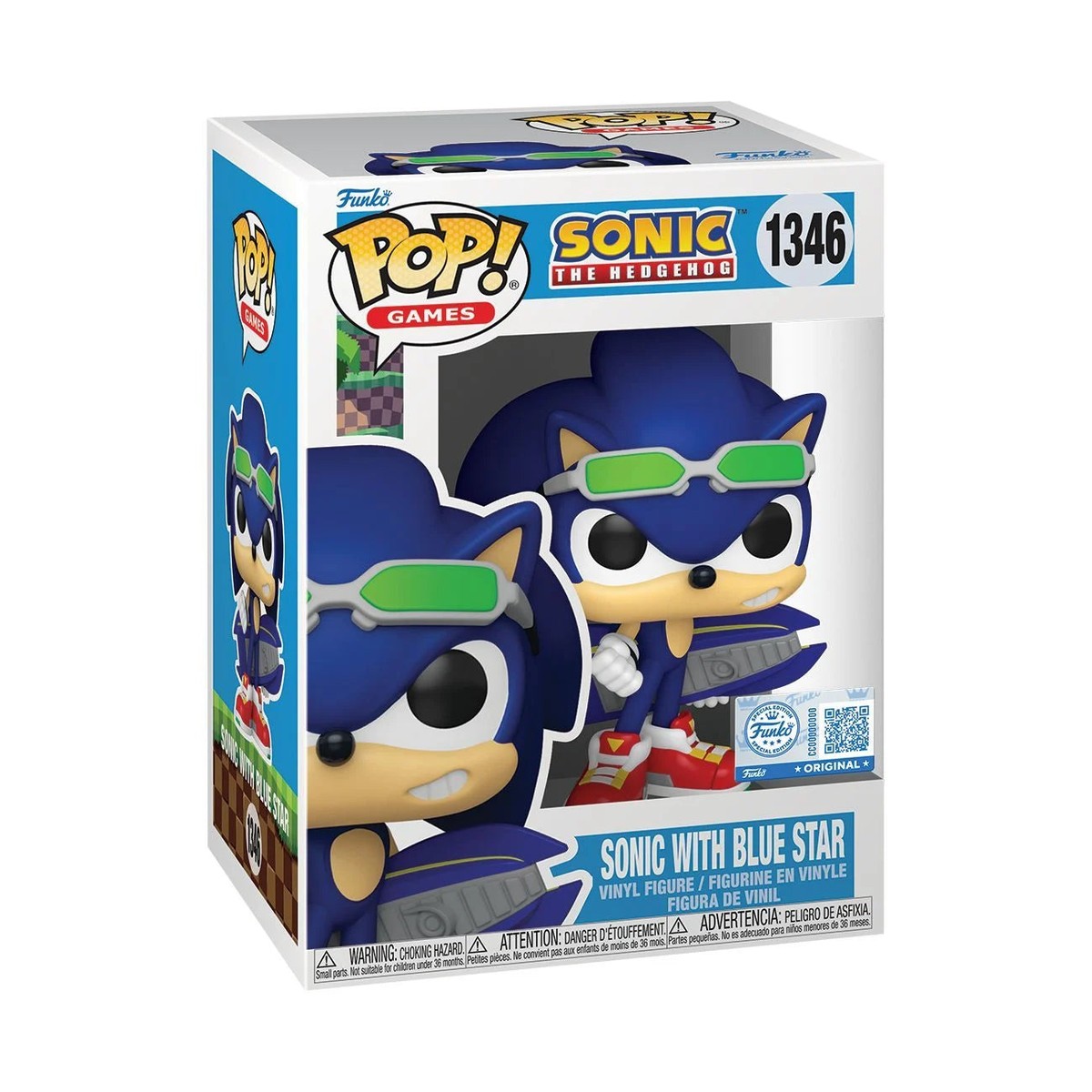 Caja del Funko Pop Sonic with Blue Star #1346 de Sonic Riders con sticker de autenticación