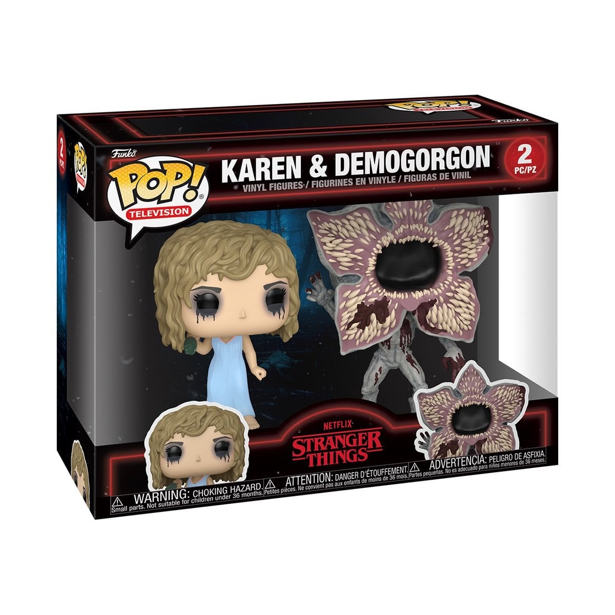 Caja Funko Pop Television Karen y Demogorgon 2-Pack Stranger Things fondo blanco