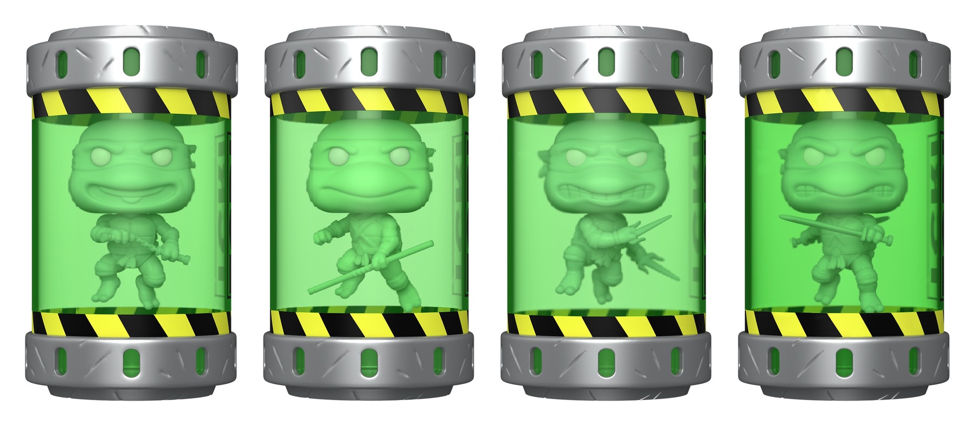 Funko Pop Tortugas Ninja Ooze Canister: Michelangelo, Donatello, Raphael y Leonardo dentro de cilindros de mutágeno verde