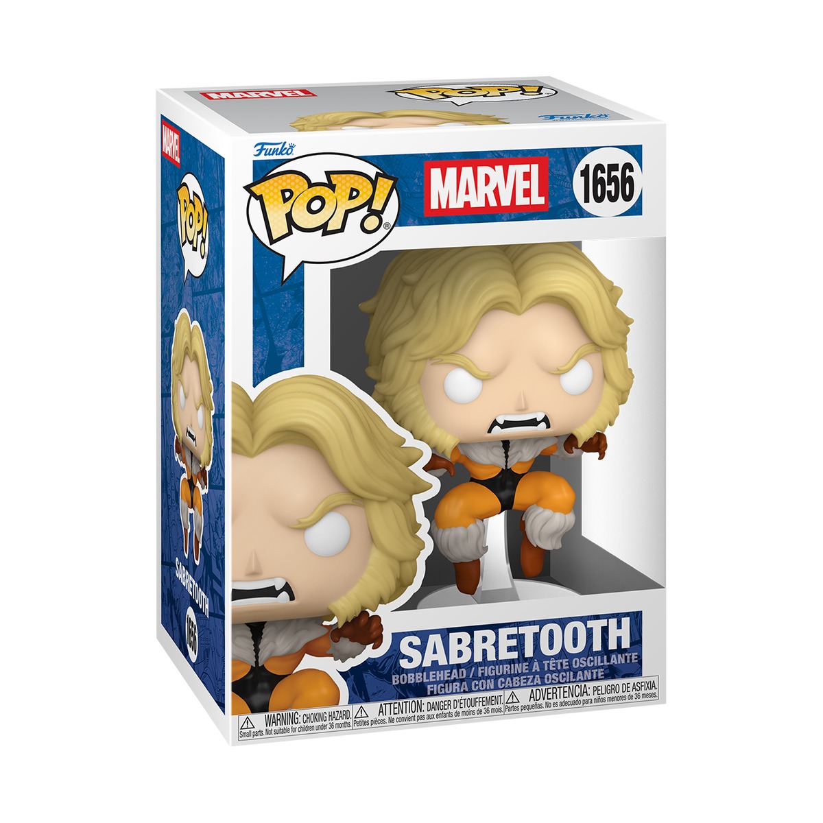 Caja Funko Pop Marvel Sabretooth #1656 Weapon X Program arte oficial fondo blanco