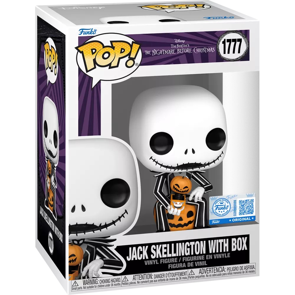 Funko Pop Jack Skellington con caja de regalo en window box, ideal para regalar en temporada