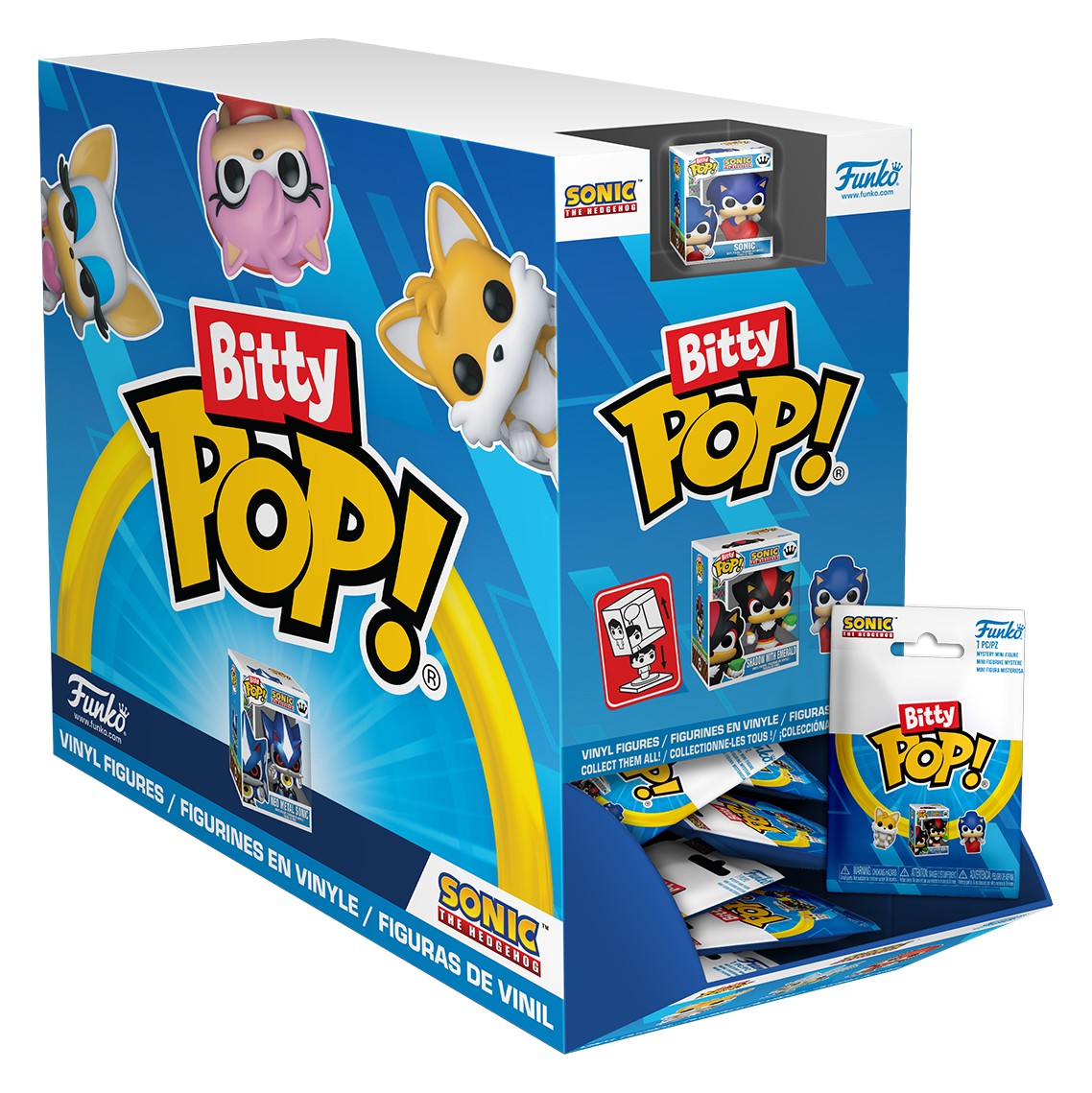 Display de Mystery Bitty Pop Sonic the Hedgehog con sobres sorpresa de cajas ciegas Funko