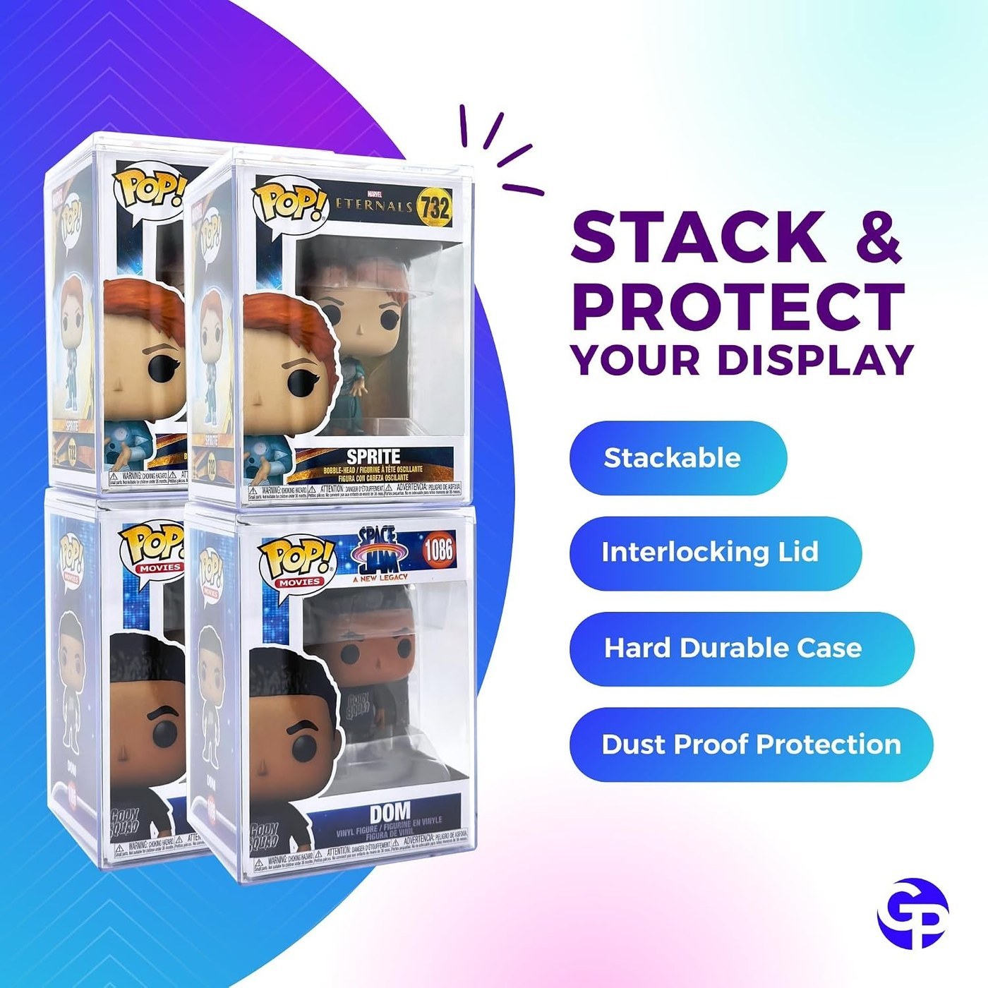 Protector rígido acrílico para caja Funko Pop sobre fondo claro: refuerzo ante golpes y caídas por sismos