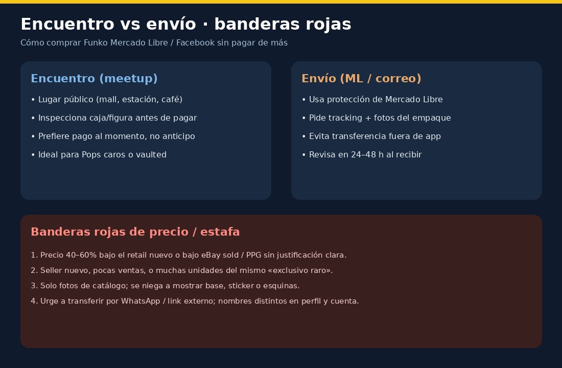Encuentro vs envío y banderas rojas al comprar Funko Pop usados en Mercado Libre y Facebook Chile