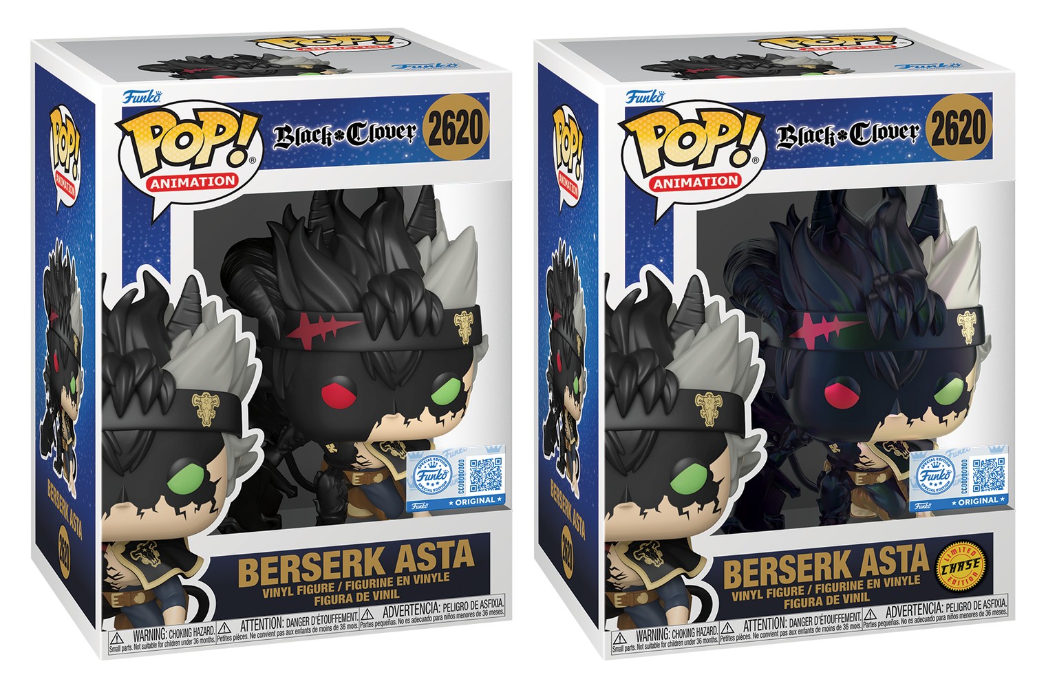 Funko Pop Berserk Asta 2620 versión común y Chase con el mismo número de caja
