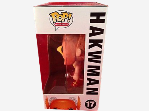 Caja del Funko Pop Hawkman con el nombre mal escrito Hakwman