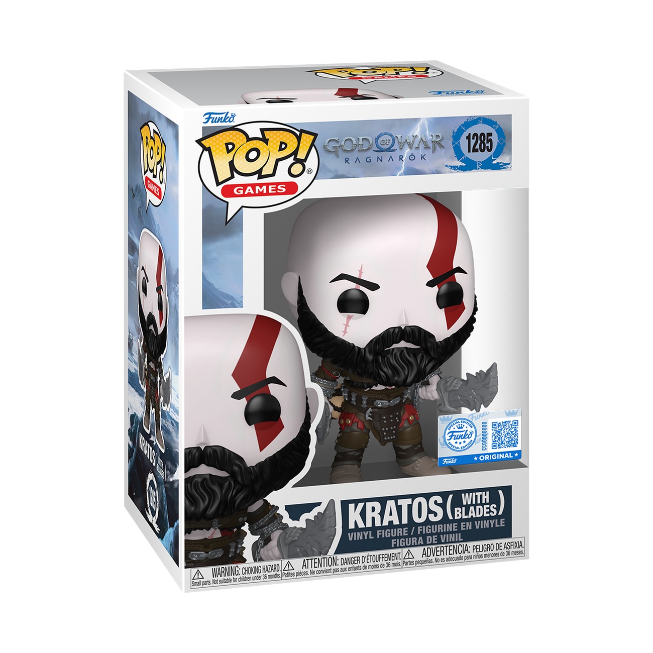 Funko Pop Kratos with Blades #1285 caja Special Edition God of War Ragnarök fondo blanco