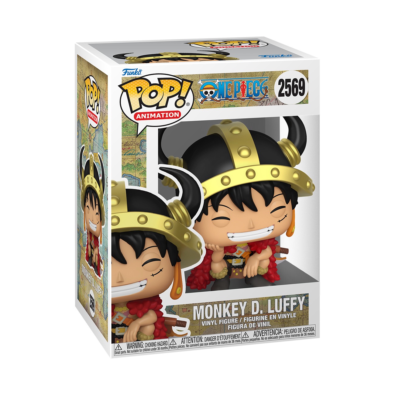 Funko Pop Monkey D. Luffy with Helmet #2569 One Piece Elbaph en caja sobre fondo blanco