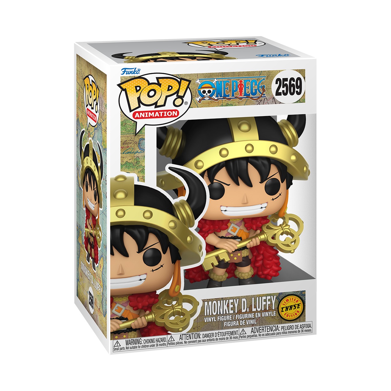 Funko Pop Luffy with Helmet #2569 Chase con llave dorada en caja con sticker Chase fondo blanco