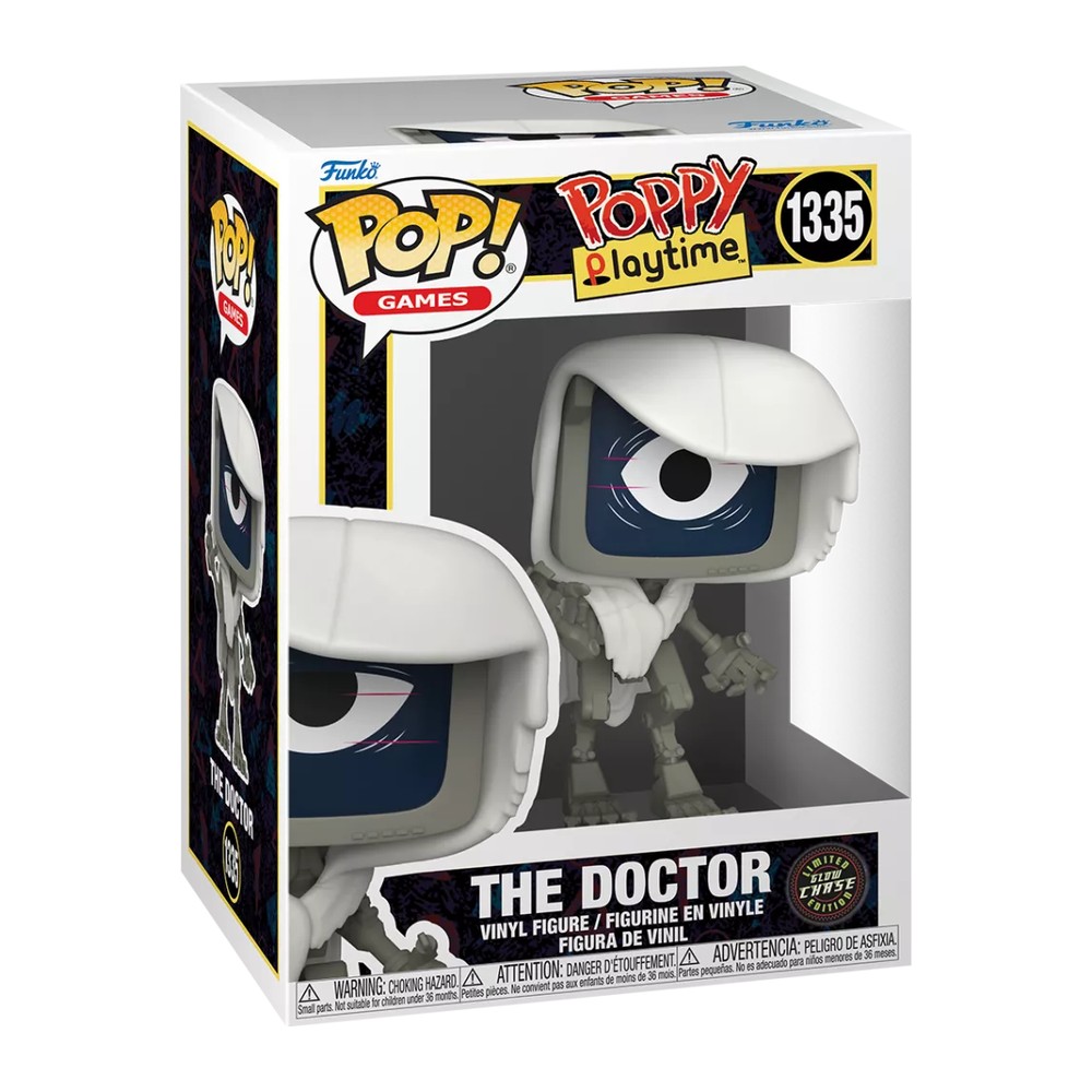 Caja del Funko Pop The Doctor 1335 chase con sticker Limited Glow Chase Edition, fondo blanco